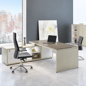 Biurko gabinetowe Brera Glass z pomocnikiem 