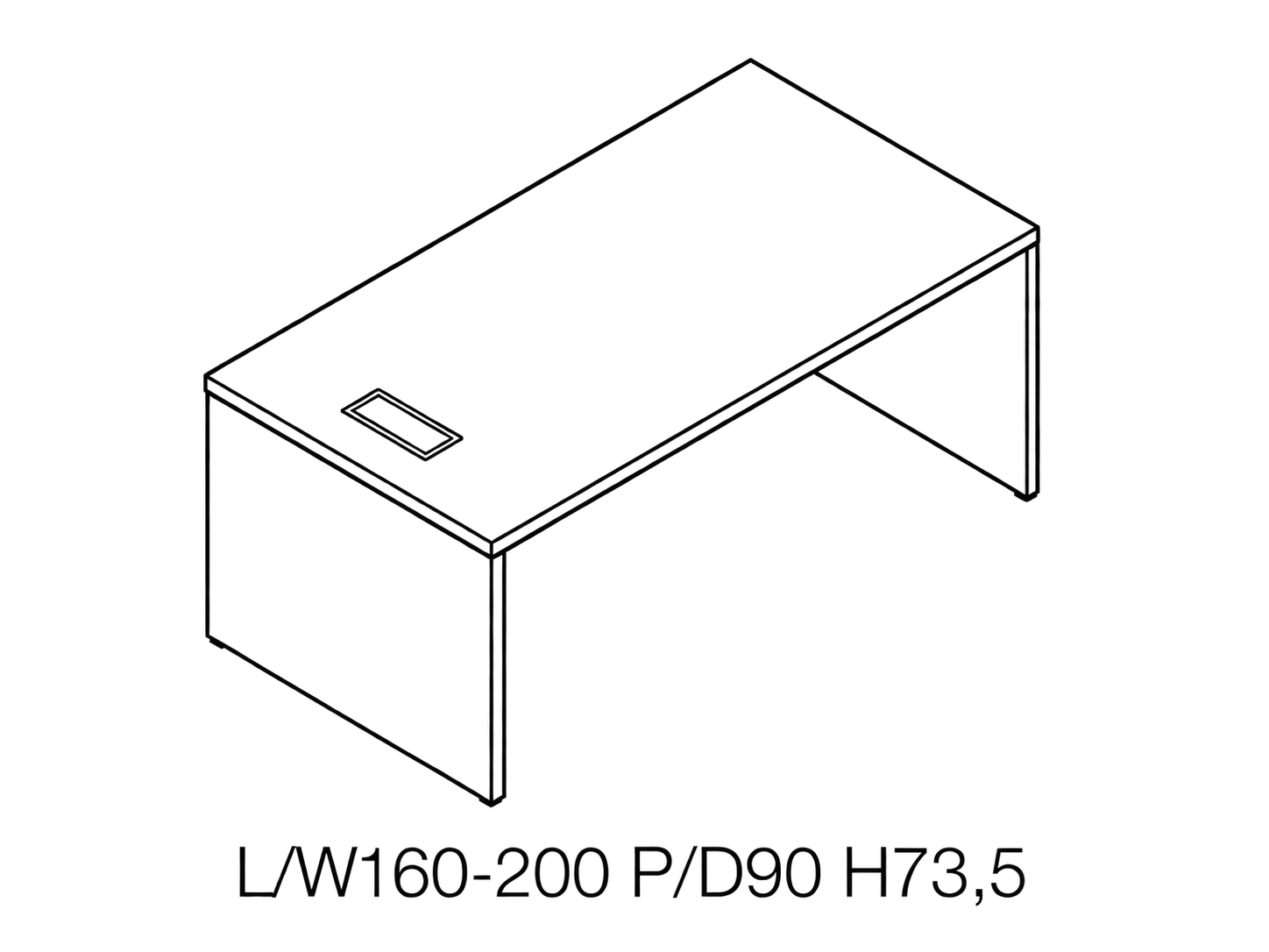 Schemat wymiarowy linearnego biurka Brera 2.0