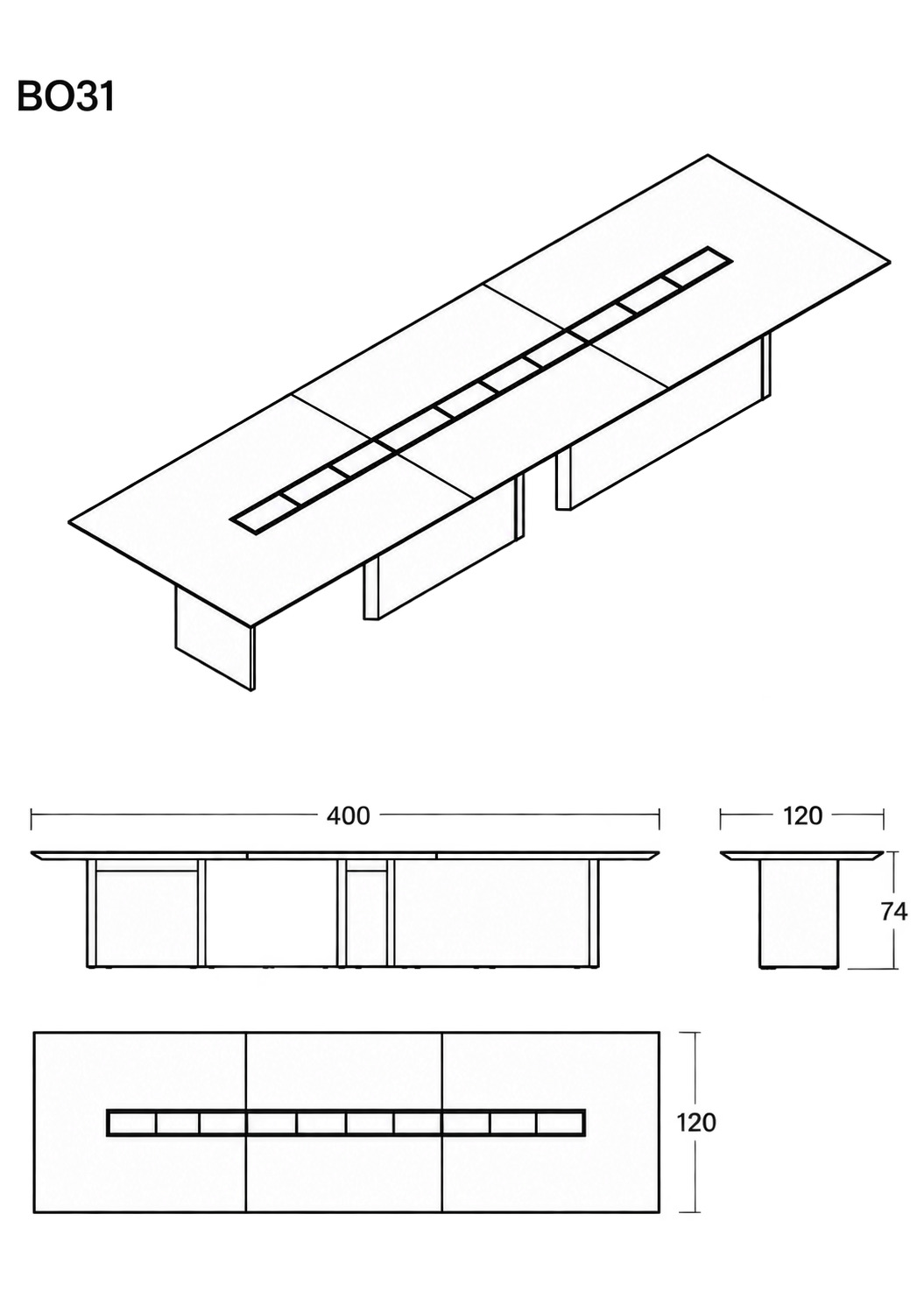 Rysunek techniczny stołu konferencyjnego Bold 400 × 120 cm