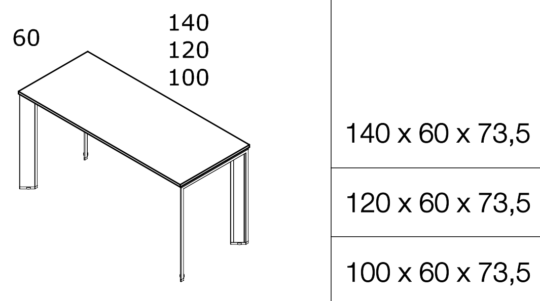 Element Bramante na dwóch nogach: 100, 120 lub 140 × 60 × 73,5 cm