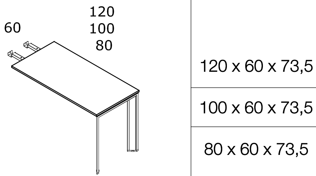 Dostawka Bramante mocowana do biurka: 80, 100 lub 120 × 60 × 73,5 cm