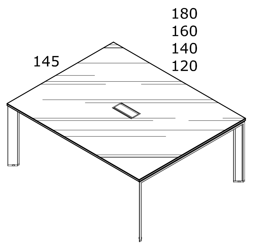 Rysunek stołu Bramante Glass: szerokości 120, 140, 160 lub 180 cm i głębokość 145 cm